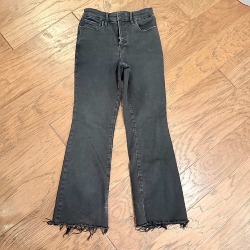 Good American Good Legs Crop Distressed Black - Size 4/27